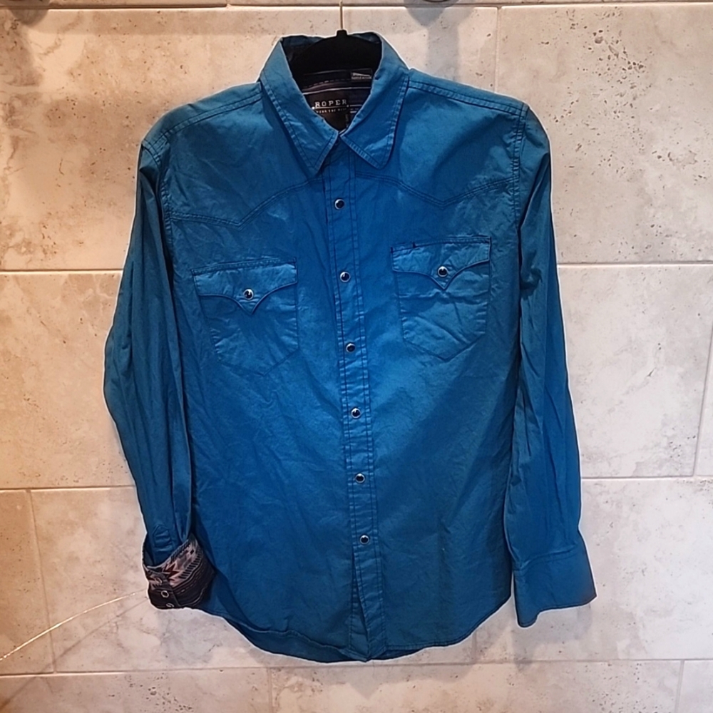 Roper western shirt teal Medium snaps long sleeve button up
